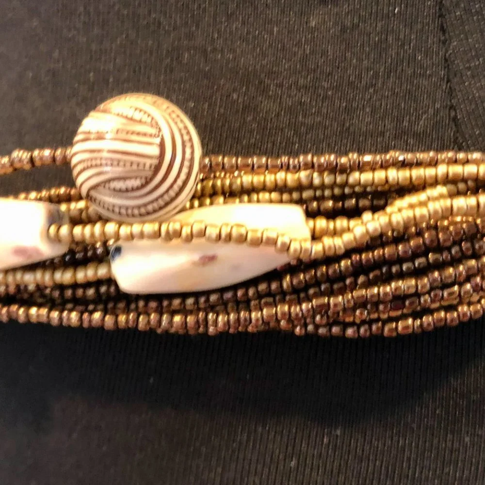 Chicos MIxed Bronze Tone Metal Stones Textured Carved Chain Belt  41